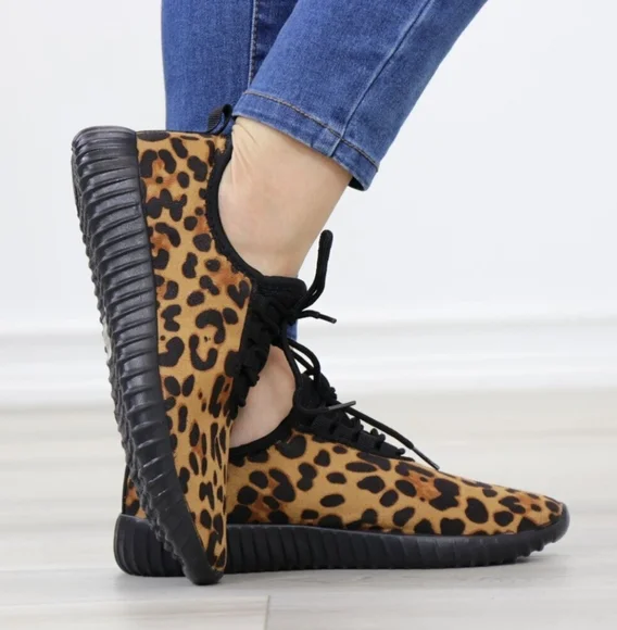 Leopard Animal Print Womens Fashion Comfort Walking Sneakers Shoes - Picture 3 of 9